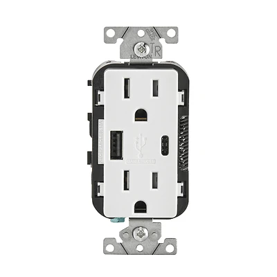 15 Amp Decora Type A and C USB Charger Tamper-Resistant Outlet, White