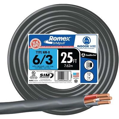 25 Ft. 6/3 Stranded Black Nm-b Electrical Wire With Ground
