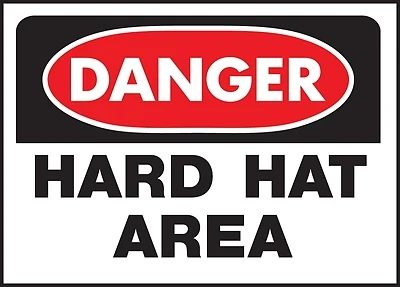 Danger Hard Hat Area  Sign, White/Red Polyethylene, 10 x 14-In.