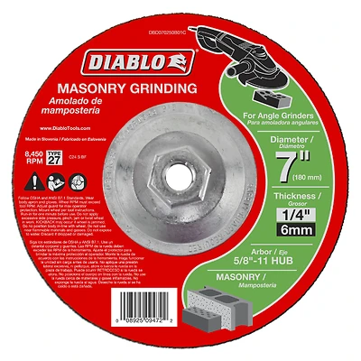 Masonry Grinding Disc, 7 x 1/4 x 5/8-11-In.