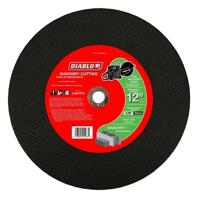 Diablo DBD120125G01C Cut-Off Wheel, 12 in Dia, 1/8 in Thick, Aluminum Oxide Abrasive, 3/4 in Arbor