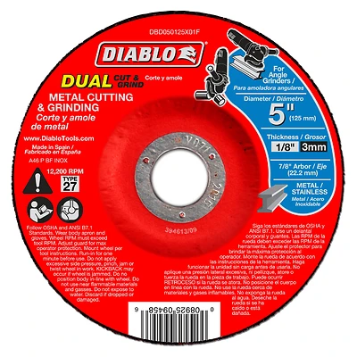 Dual Metal Cutting & Grinding Discs, Type 27, 5 x 1/8 x 7/8-In.