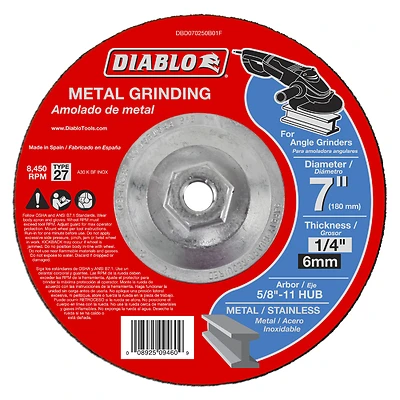 Diablo DBD070250B01F Metal Grinding Disc, 7 x 1/4 x 5/8-11-In.