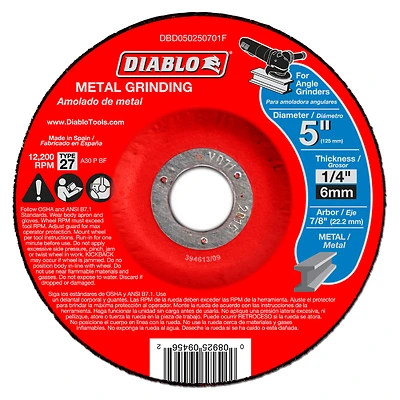 Metal Grinding Disc, Type 27, 5 x 1/4 x 7/8-In.