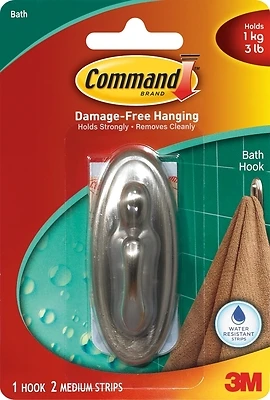 Command 17051BN-B Decorative Hook, Brushed Nickel, 3 Lb, 1-Hook