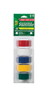 "Electrical Tape, 3/4"" X 12 Ft, 1"" Core, Assorted, 5/Pk"