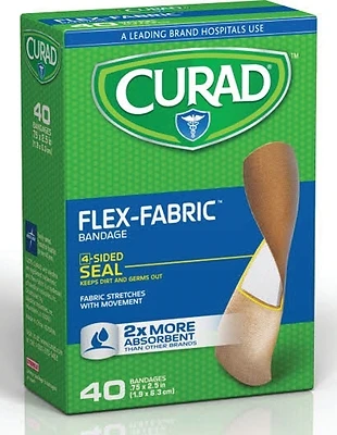 Curad CUR45245 Flex-Fabric Adhesive Bandages, 3/4 In X 2-1/2 In, 40 Count
