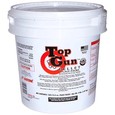754 Top Gun Pellet Rodenticide, 4 Lb Pail, 128 Pk, Stop-feed Action