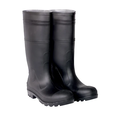 R23010 Durable Economy Rain Boots, Size 10, Black, Slip-on Pvc Upper