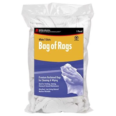 10521 Recycled White Knit Wiping Rags, 1 Lb, 100% Reclaimed Cloth