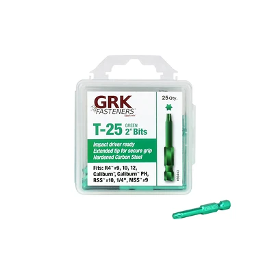 T-25 Star Drive Bit 2 In L Carbon Steel 25 Pk Green