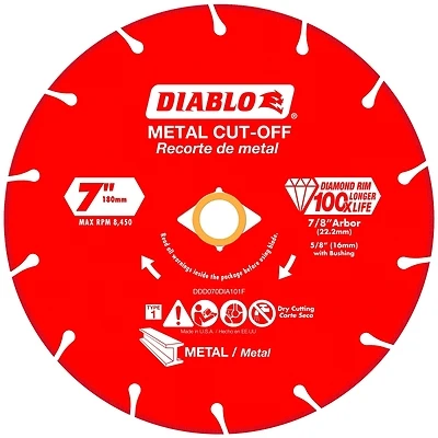 Diablo DDD070DIA101F Cut-Off Blade, 7 in Dia, 5/8, 7/8 in Arbor, Segmented Rim