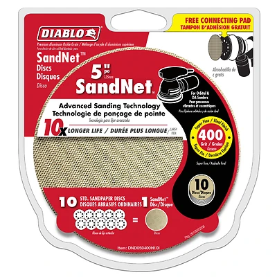Diablo Sand Demon DND050400H10I Sanding Disc, 5 in Dia, 400 Grit, Super Fine, Aluminum Oxide Abrasive, Universal