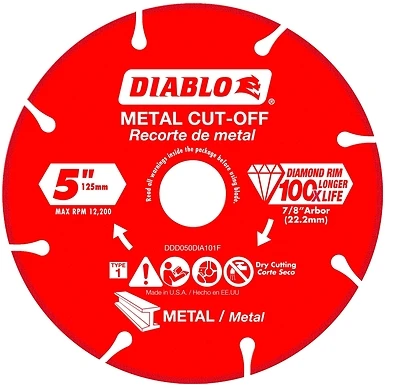 Diablo DDD050DIA101F Cut-Off Blade, 5 in Dia, 7/8 in Arbor, Segmented Rim