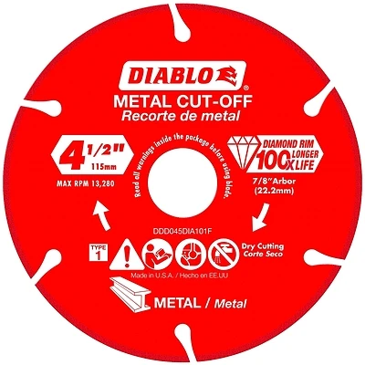 Diablo DDD045DIA101F Cut-Off Blade, 4-1/2 in Dia, 7/8 in Arbor, Segmented Rim