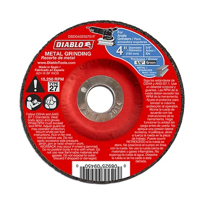 Metal Cut-Off Discs, Type 27, 4 x 1/4 x 5/8-In.