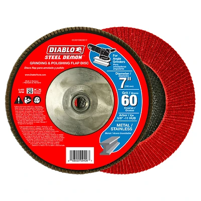 Diablo Steel Demon DCX070060B01F Flap Disc, 7 in Dia, 5/8-11 Arbor, 60 Grit, Coarse, Zirconium Abrasive