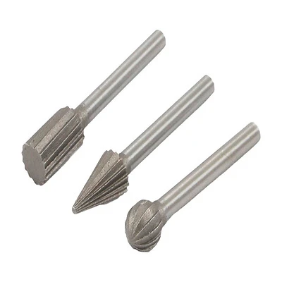 60224 3-piece Mini Rotary File Set, 30,000 Rpm, Includes Cylinder, Ball, Bullet Shapes