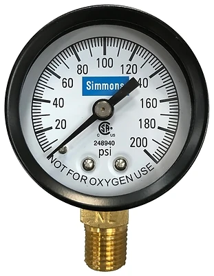 1306 1/4 In. Mpt Pressure Gauge, 200 Psi, 2 In. Dial Size