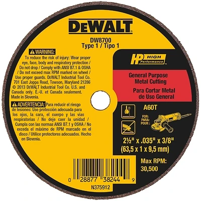 A60T Wheel, 2-1/2 x .035 x 3/8 In.