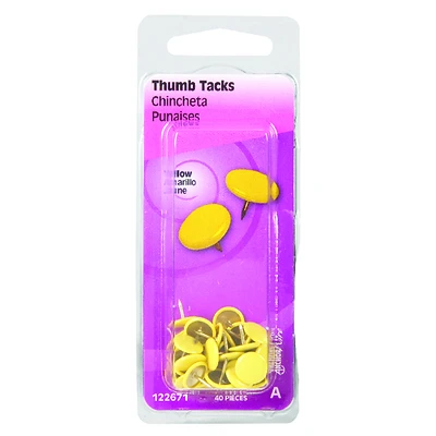Hillman 122671 Thumb Tacks, Yellow, Steel, 40-Pack