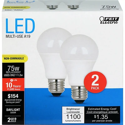 A19 LED Bulb, 11.2-Watts, 2-Pk.