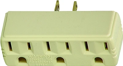 Eaton 1219V-BOX Outlet Adapter, 3-Outlet, 15A 125V, Ivory