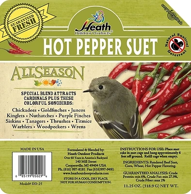 Heath DD-25 Corn Wild Bird Food, 11.25 oz, All-Season, Suet, Cake, Hot Pepper