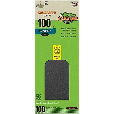 Drywall Sandpaper, Medium 100-Grit, 4-1/4 x 11-1/4 In., 25-Ct.