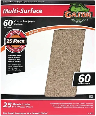 Sandpaper, Coarse 60-Grit, 9 x 11 In., 25-Ct.