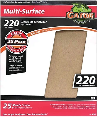 Sandpaper, Very Fine 220-Grit, 9 x 11 In., 25-Ct.