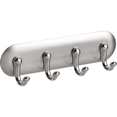 54470 7 In. Brushed Stainless Steel Key Rack With 4 Chrome Hooks, Self-adhesive