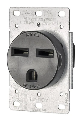 Leviton R10-5372-S00 Electrical Receptacle, 2 -Pole, 250 V, 30 A, NEMA: NEMA 6-30R, Black