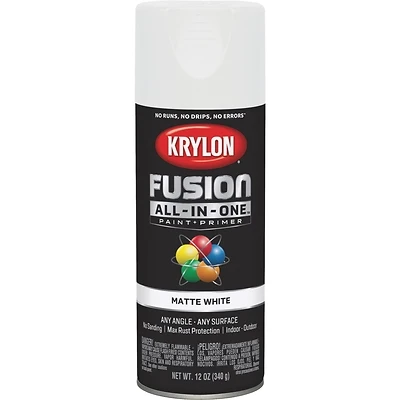 Krylon Fusion K02764007 All-In-One Spray Paint + Primer, Matte White, 12 Oz