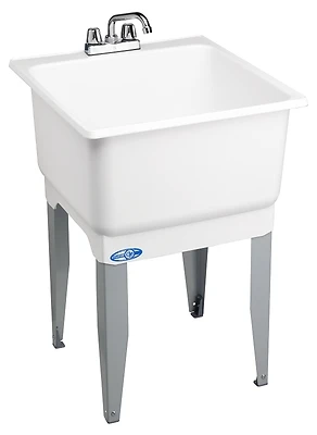 Mustee Utilatub Laundry Tub Kit With Faucet, White, 23 x 25 In.