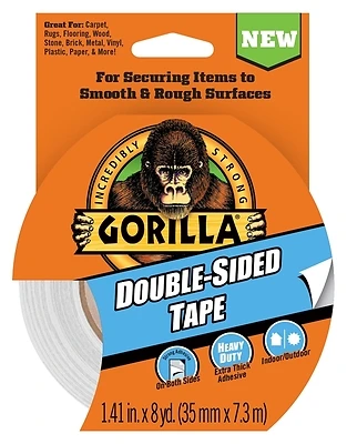 Gorilla 100925 Double Sided Tape, Weather Resistant, 1.41 In. x 8 Yd.