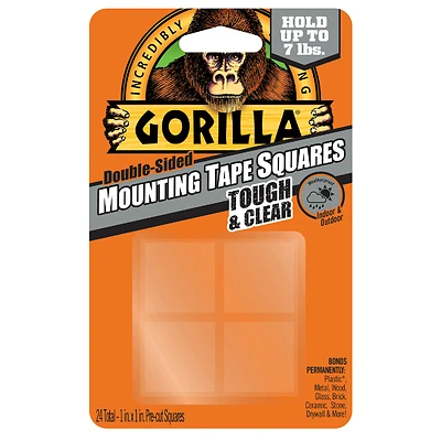 Gorilla 6067202 Mounting Tape Squares, Clear, 1 In., 24-Ct.