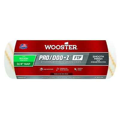 Wooster Pro/Doo-Z FTP RR668-9 Roller Cover, 3/4 in Thick Nap, 9 in L, Fabric Cover, White