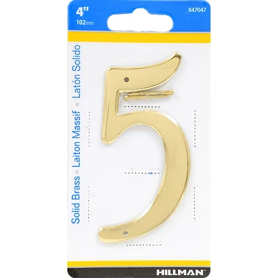 Hillman 4-in Polished Brass House Number 5