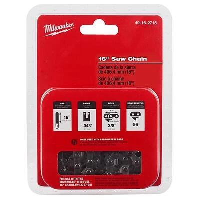 Milwaukee 49-16-2715 Chainsaw Chain, 16 In. Bar, 56-Link, 0.043 In. Gauge