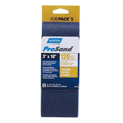 Norton 49256 ProSand Sanding Belt, 3 x 18 in., 120 Grit, 5-Pack