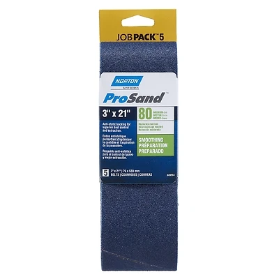 Norton 49264 ProSand Sanding Belt, 3 x 21 In., 80 Grit, Zirconia Aluminum