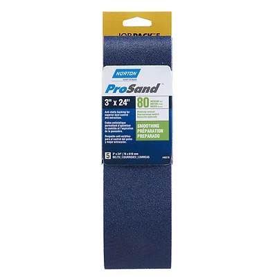 Norton 49270 ProSand Sanding Belt, 3 x 24 In., 80 Grit, 5 Pack