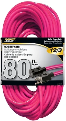 PowerZone ORN513833 Extension Cord, 12 AWG, 80 Ft, Neon Pink