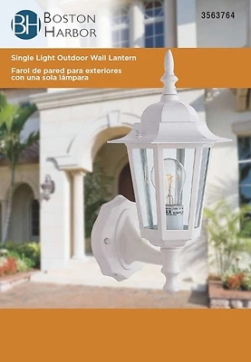 Al8041-wh3l Outdoor Wall Lantern, 120 V, 60 W, White Aluminum Fixture
