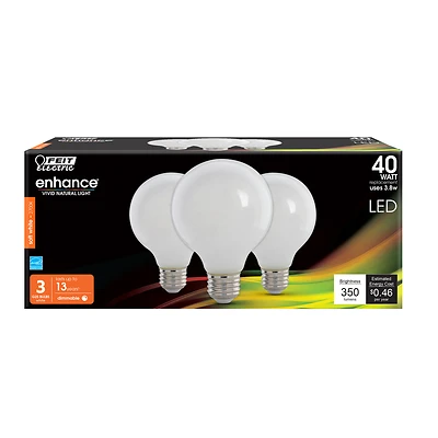 Feit Electric G2540W927CAFL3R G25 LED Bulb, Soft White, 40W Equivalent, 3 Pack