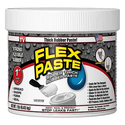 Flex Paste PFSWHTR16 Rubberized Adhesive, White, 1 lb, Jar