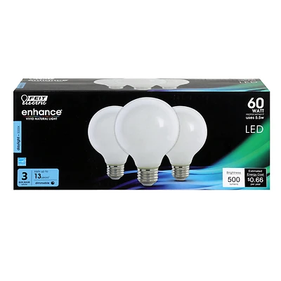 Feit Electric G2560W/950CA/FIL G25 LED Bulb, 60W Equivalent, Daylight, 3 Pack