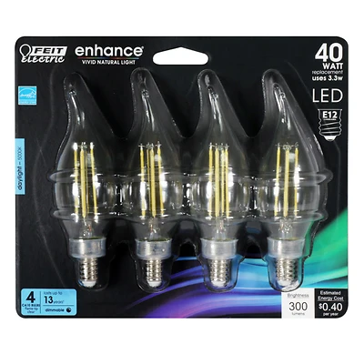 Feit Electric BPCFC40950CAFIL/4 LED Flame Tip Bulb, 40W Equivalent, Daylight, 4-Pack