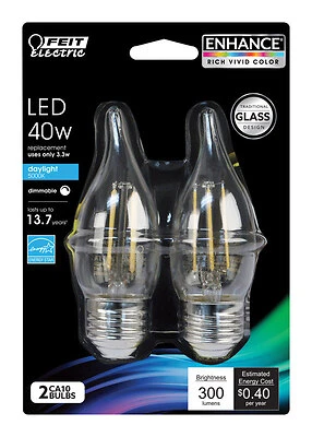 Enhance Ca10 E26 Led Bulb, 40w Equivalent, Dimmable, 300 Lumens, 2 Pk